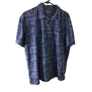 Burma bibas mens paisley Bandana print polo shirt blue and white size Large